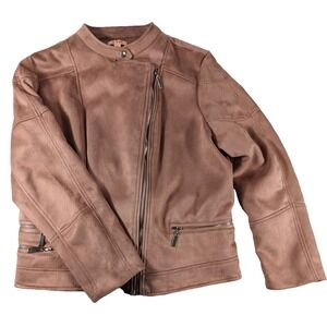 Evri Jacket Women's Blush Pink Faux Suede Moto Zip-Up Motorcycle Riding Size 2X‎